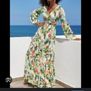 Boston Proper Long Sleeve Maxi Dress Women's Size 16 V-Neck Empire Waist